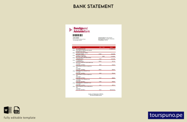 listo para imprimir plantilla de extracto bancario de Australia Bendigo y Adelai